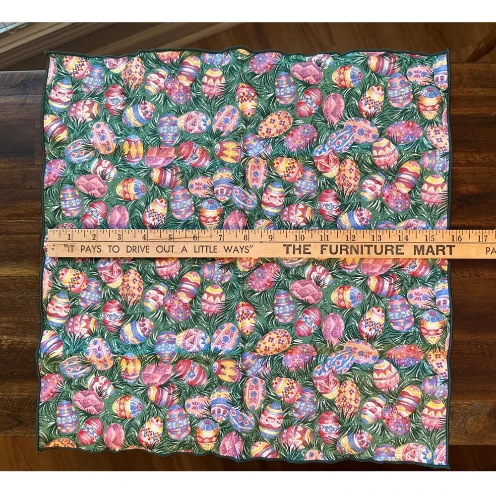 Longaberger Easter Egg Print Cloth Napkin Green Spring Holiday Table Decor 16x16